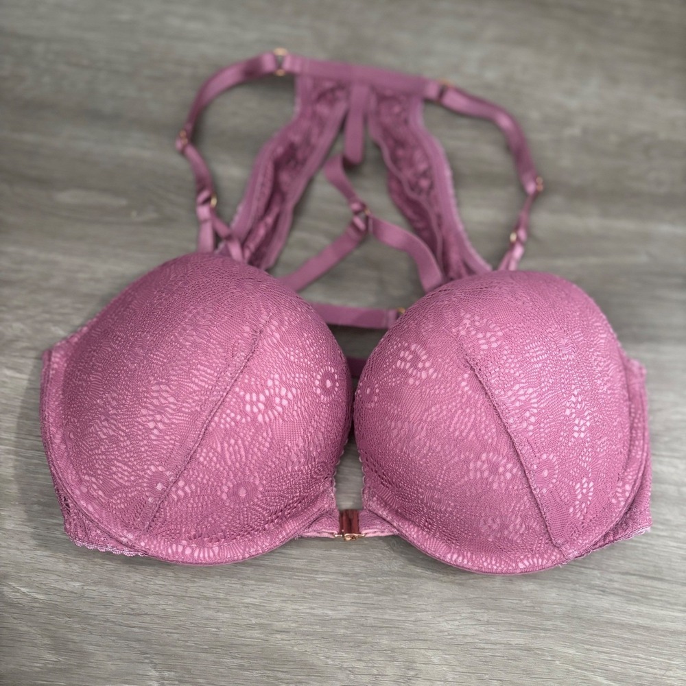 Victoria's Secret Racerback Front-Close Cage Strappy Back Lace‎ Bra 32D push up